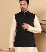 Yellow silk embroidered nehru jacket