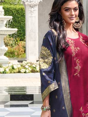 Red embroidered viscose silk salwar suit 3