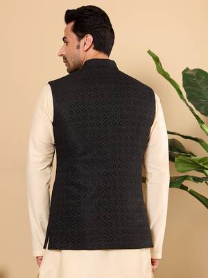 Yellow silk embroidered nehru jacket 3
