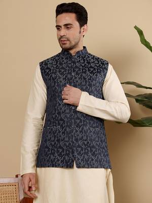 Black silk embroidered nehru jacket 1