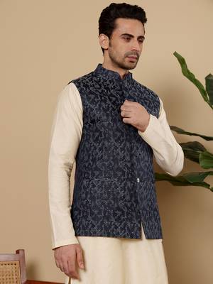 Black silk embroidered nehru jacket 2