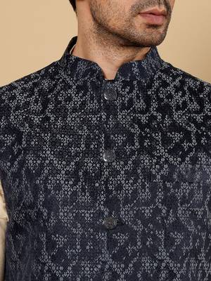 Black silk embroidered nehru jacket 4