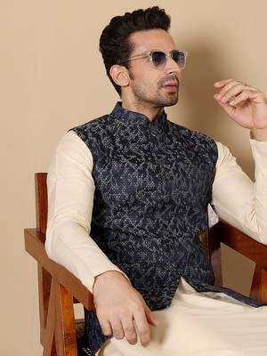 Black silk embroidered nehru jacket 5