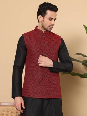 Black silk embroidered nehru jacket 1