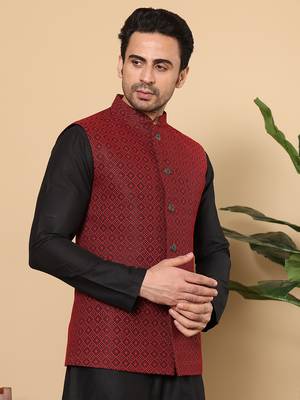 Black silk embroidered nehru jacket 2