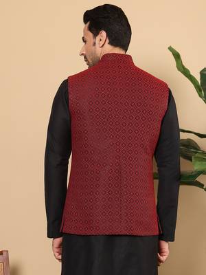 Black silk embroidered nehru jacket 3