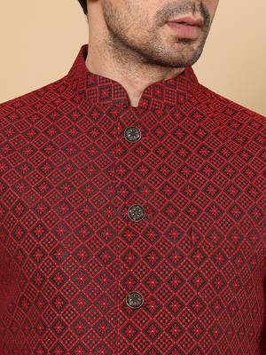 Black silk embroidered nehru jacket 4