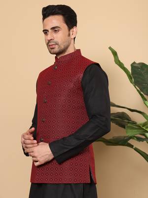 Black silk embroidered nehru jacket 5