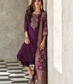 Purple embroidered viscose silk salwar suit