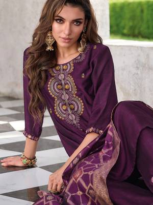 Purple embroidered viscose silk salwar suit 3