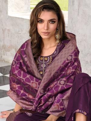 Teal embroidered viscose silk salwar suit 4