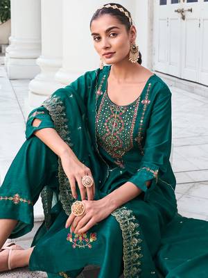 Green embroidered viscose silk salwar suit 2