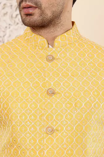 Ivory viscose embroidered nehru jacket