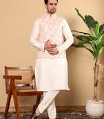 Ivory viscose embroidered nehru jacket