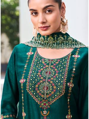 Green embroidered viscose silk salwar suit 3