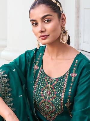 Green embroidered viscose silk salwar suit 4