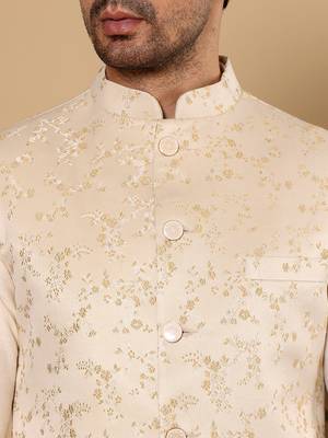 Cream silk embroidered nehru jacket 5