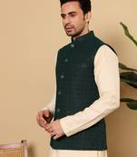 Cream velvet embroidered nehru jacket