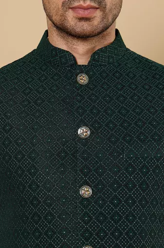 Cream velvet embroidered nehru jacket