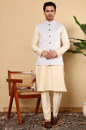 Pink viscose embroidered nehru jacket