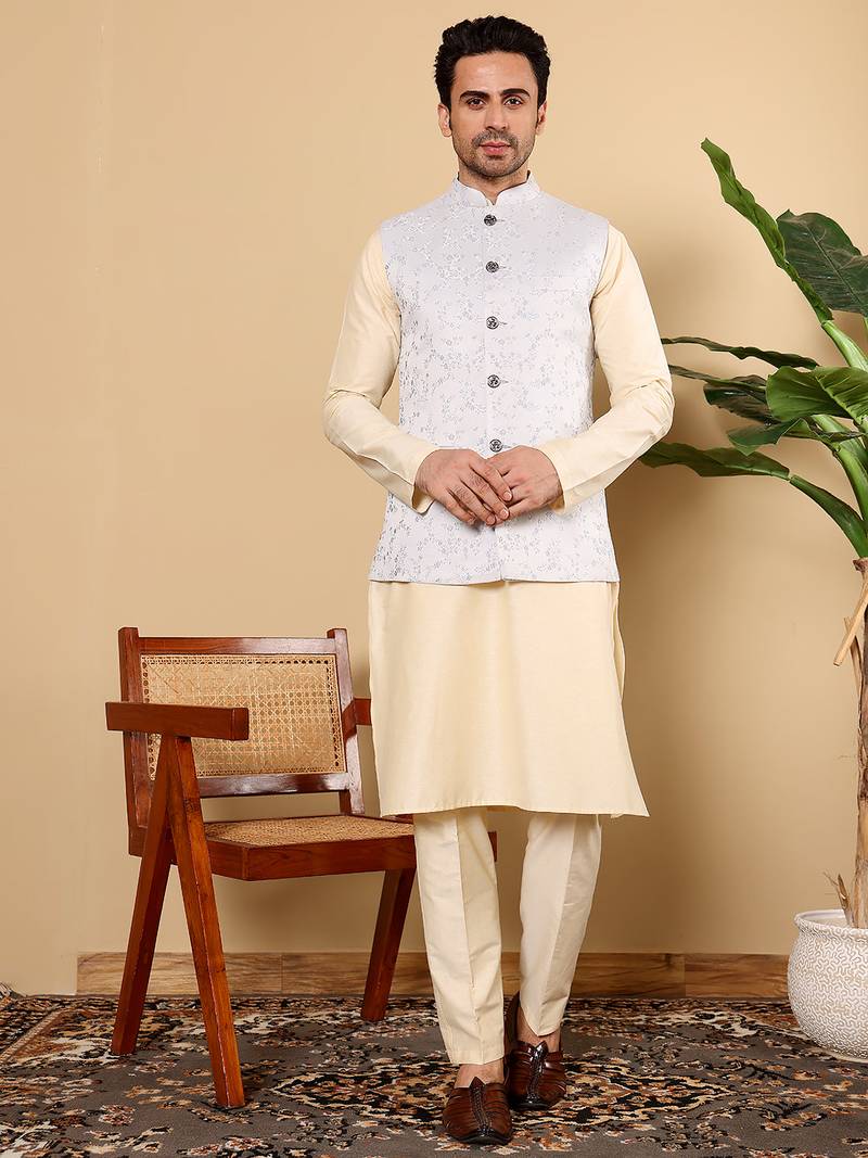 Pink viscose embroidered nehru jacket