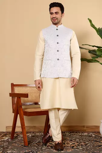 Pink viscose embroidered nehru jacket