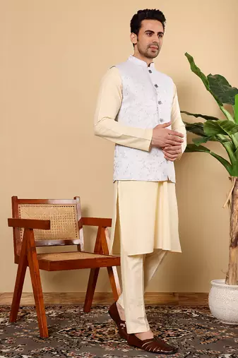 Pink viscose embroidered nehru jacket