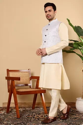 Pink viscose embroidered nehru jacket