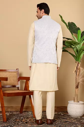 Pink viscose embroidered nehru jacket