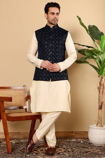 Pink viscose embroidered nehru jacket
