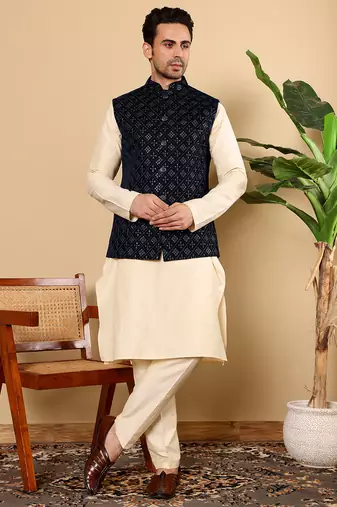 Pink viscose embroidered nehru jacket