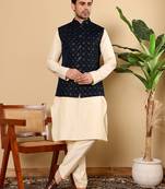 Pink viscose embroidered nehru jacket