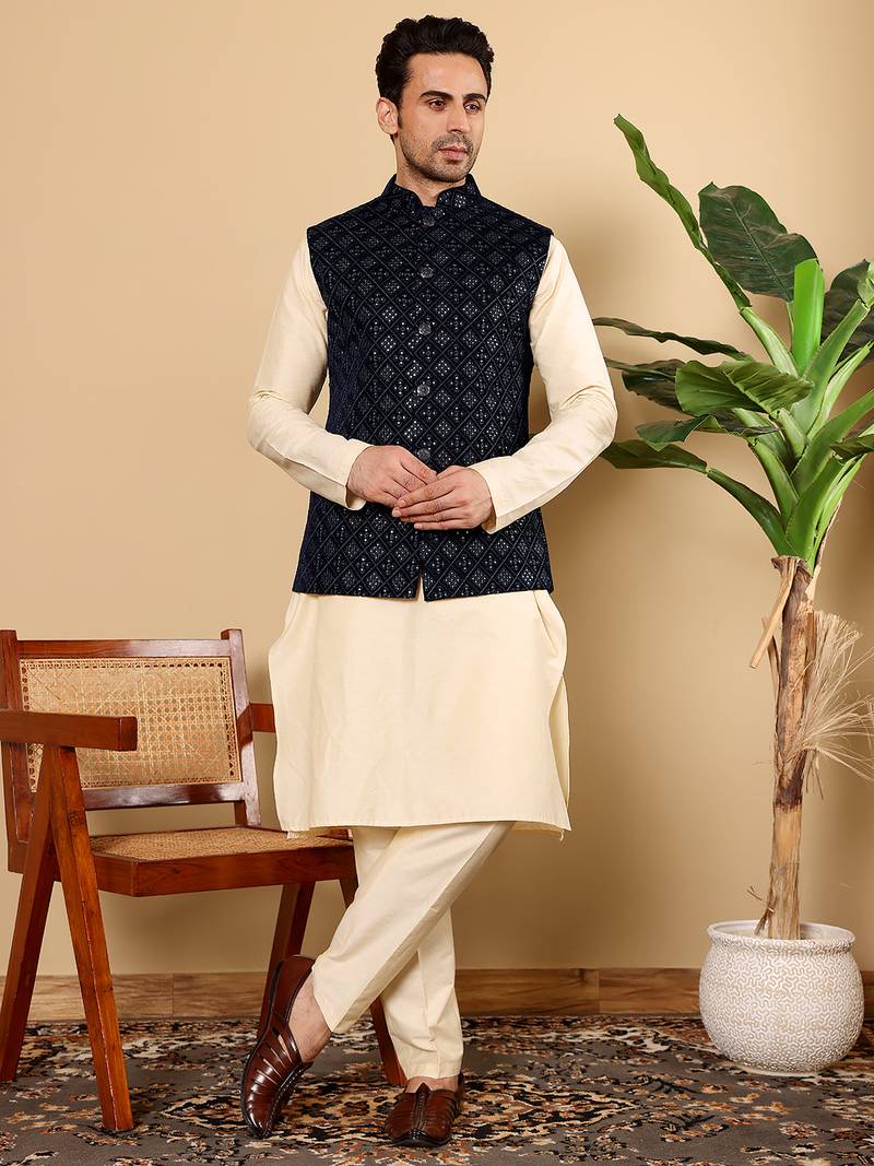 Pink viscose embroidered nehru jacket