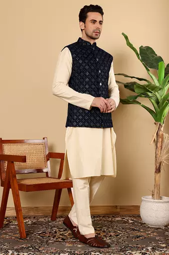 Pink viscose embroidered nehru jacket