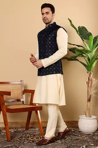 Pink viscose embroidered nehru jacket