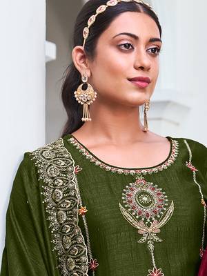 Mehndi embroidered viscose silk salwar suit 2
