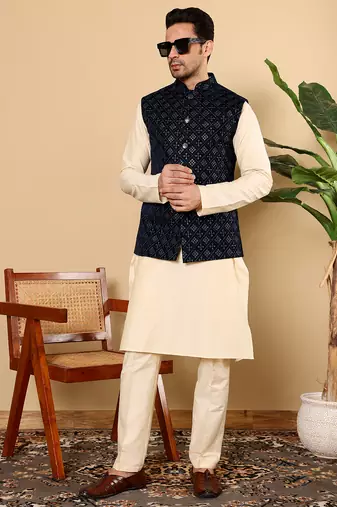 Pink viscose embroidered nehru jacket