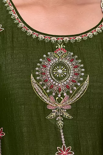 Mehndi embroidered viscose silk salwar suit
