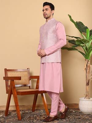 Red viscose embroidered nehru jacket 2