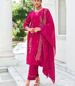 Pink embroidered viscose silk salwar suit