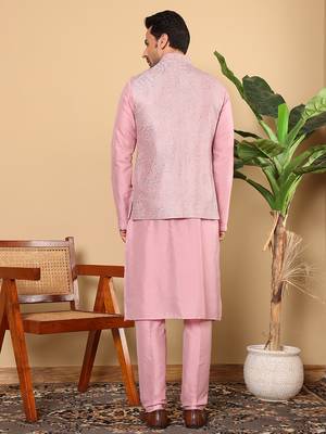 Red viscose embroidered nehru jacket 4