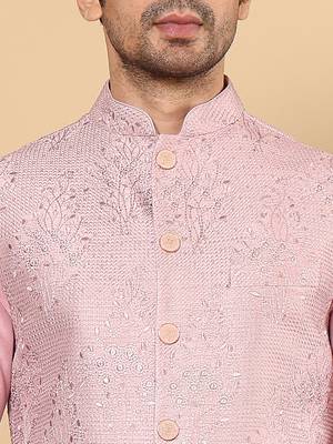 Red viscose embroidered nehru jacket 5