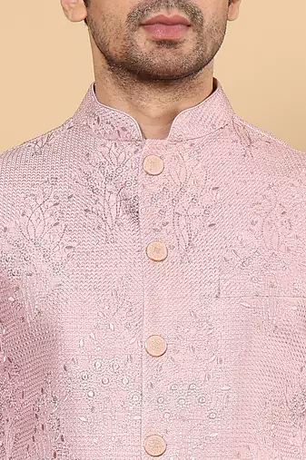 Red viscose embroidered nehru jacket