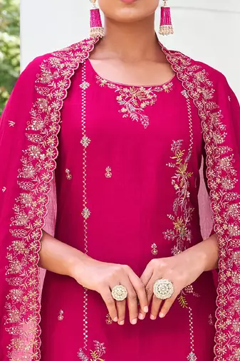 Pink embroidered viscose silk salwar suit