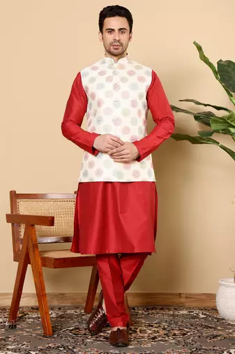 Blue viscose embroidered nehru jacket