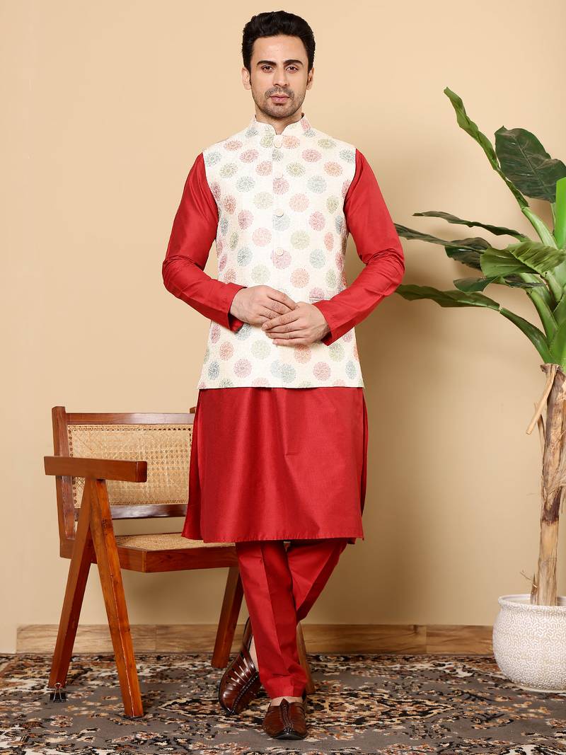 Blue viscose embroidered nehru jacket
