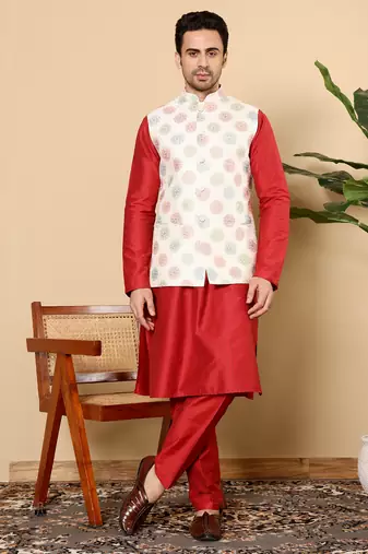 Blue viscose embroidered nehru jacket