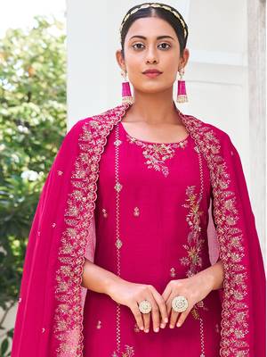 Pink embroidered viscose silk salwar suit 3