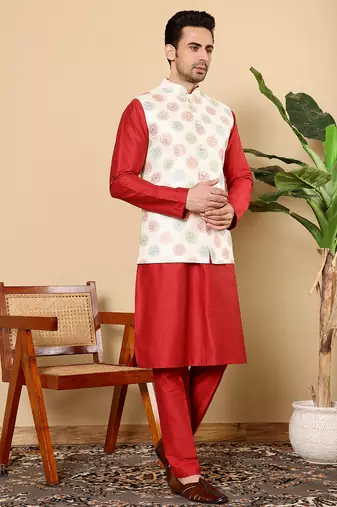 Blue viscose embroidered nehru jacket