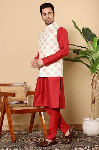 Blue viscose embroidered nehru jacket